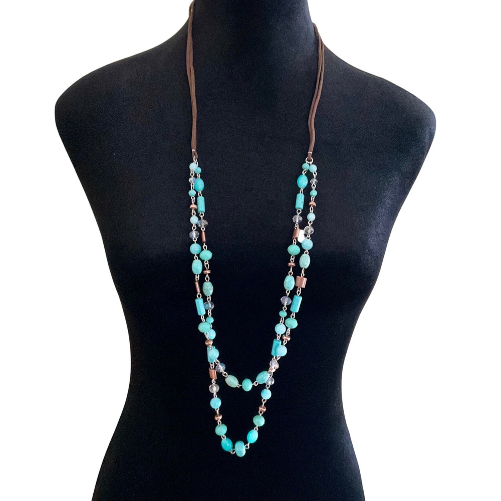 Chico's Turquoise Beaded Multi Strand Necklace Boho Southwestern Desert Chic‎